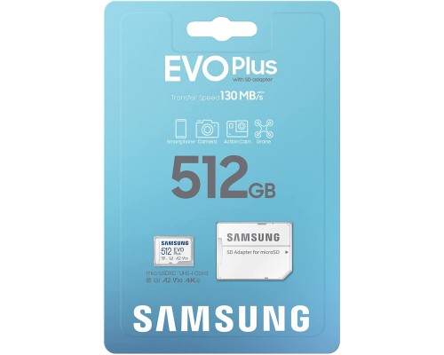 Карта памяти Micro SDHC 512GB Class 10 Samsung  EVO Plus UHS-I EVO+ V2 (SD adapter)