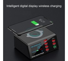 Беспроводная  8-портовая USB-зарядное устройство Quick Charge PD + QC3.0 + USB-порт Зарядная станция со светодиодным дисплеем для телефона / ноутбука / планшета